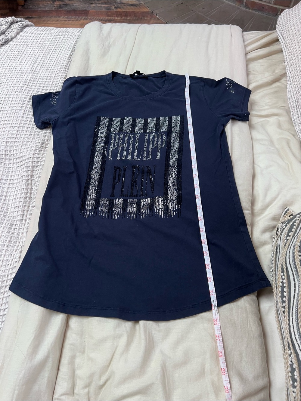 Philipp Plein Navy Sequin Logo Short Sleeve Tee